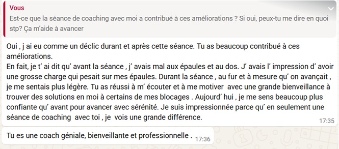 Témoignage WhatsApp reçu après une séance